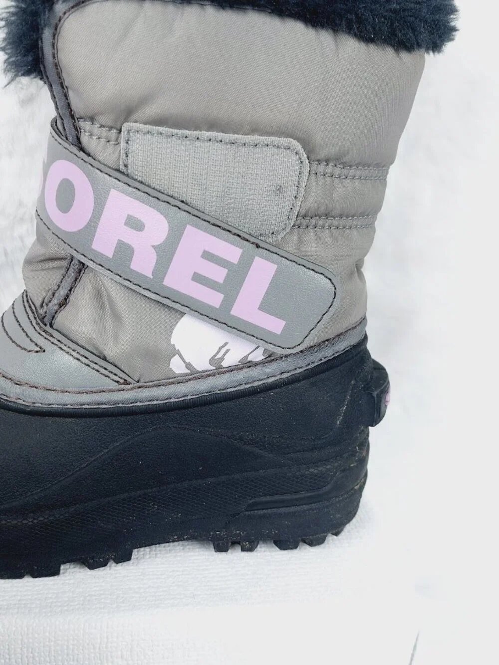 Sorel Girl's Gray Black Snow Commander Faux Fur Ankle Winter Boots Size 11